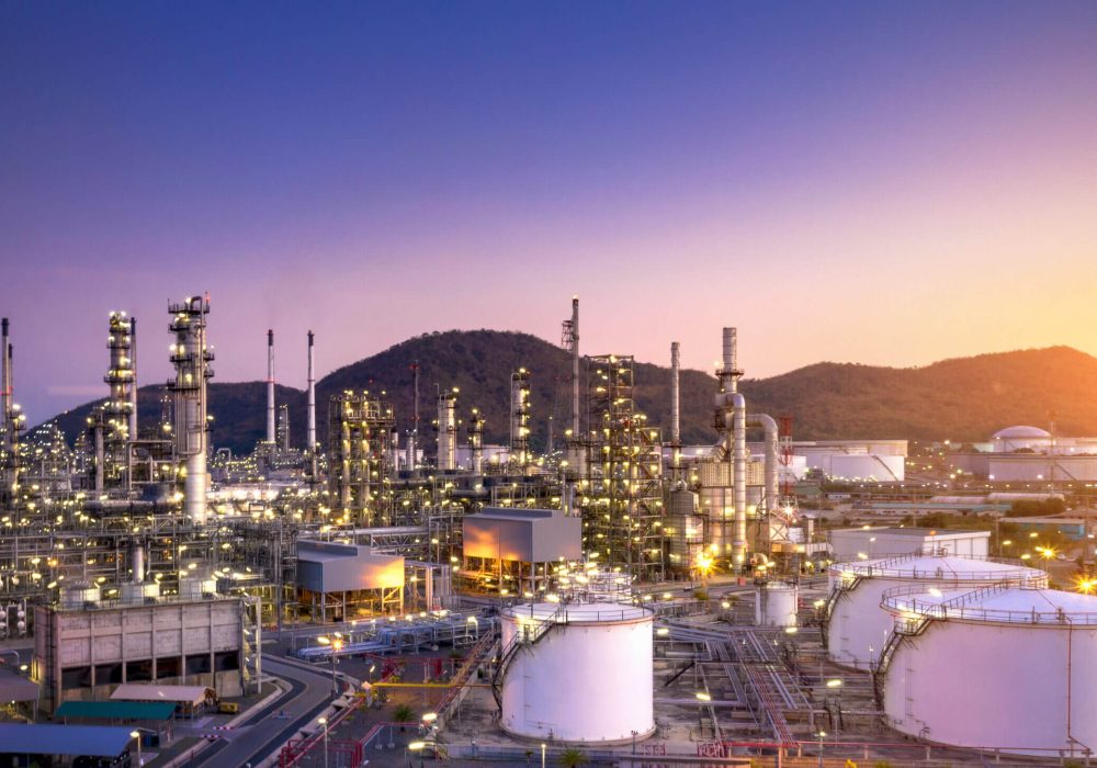 Aerial view of refinery plant,Industry Petrochemical at twilight